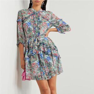 Only One !!!🌸   Tilly Ruffled Printed Silk-Chiffon Mini Dress from SALONI 🌸
